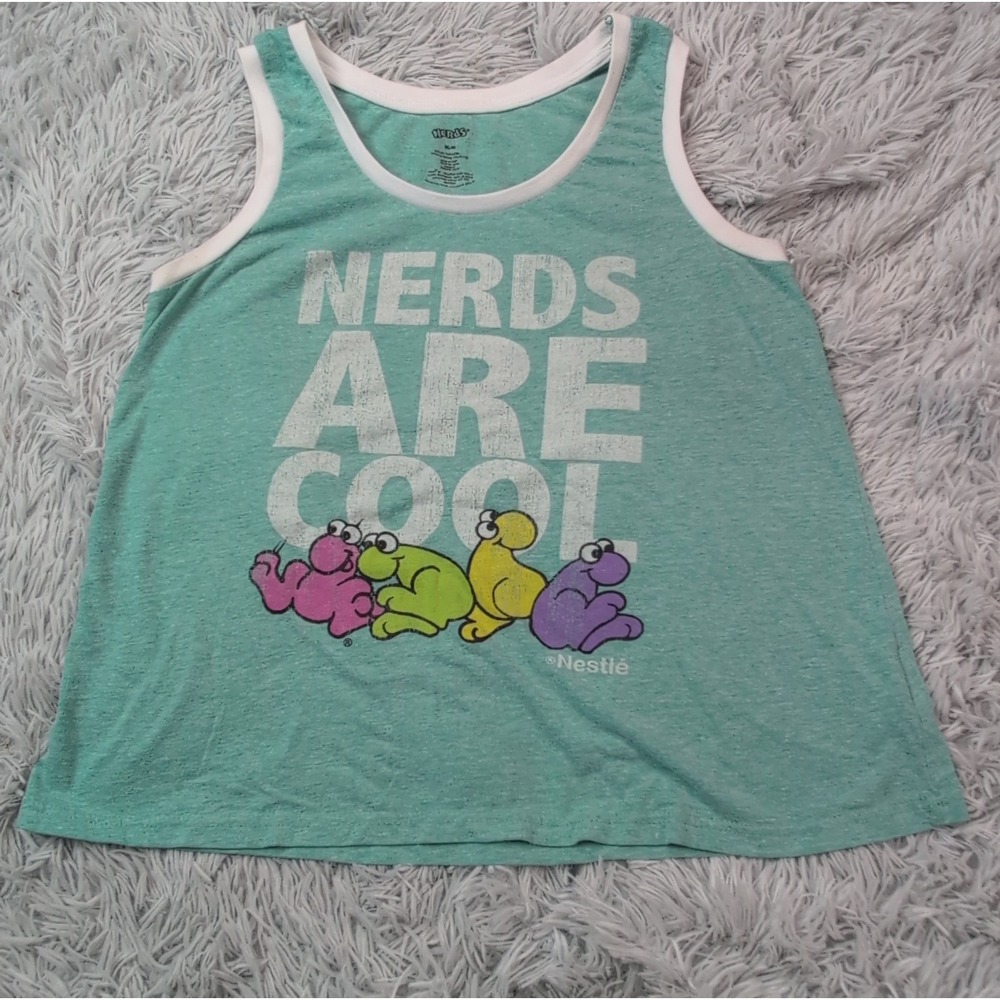 Nerds Shirt Womens M Teal Tank Top Athletic Soft Stretch Grunge Fun Cool